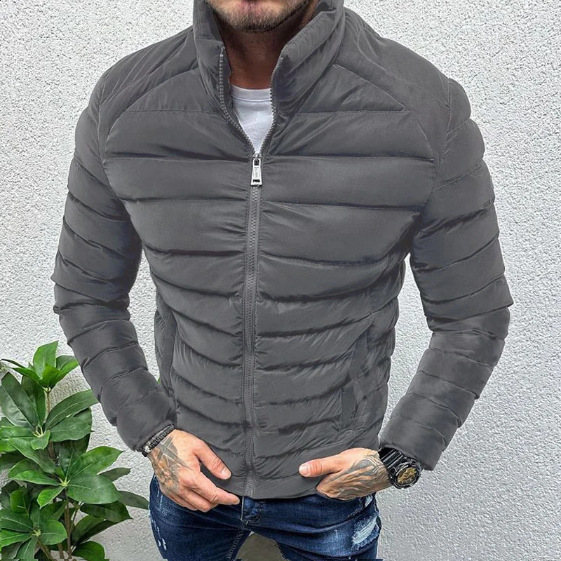 Fall Winter Warm Down Jacket For Men Casual Pure Color Slim Long Sleeve Slim Fit Cotton Padded Coat Mens Leisure Zipper Jackets 241015