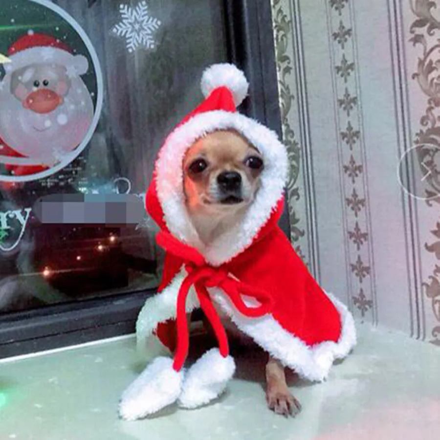 Pet Santa Christmas Cosplay Elk Dog Puppy Hoodie Coat Clothes Soft Plush Warm Cloak Outfit For Small Dogs Cats Costume s 6f5
