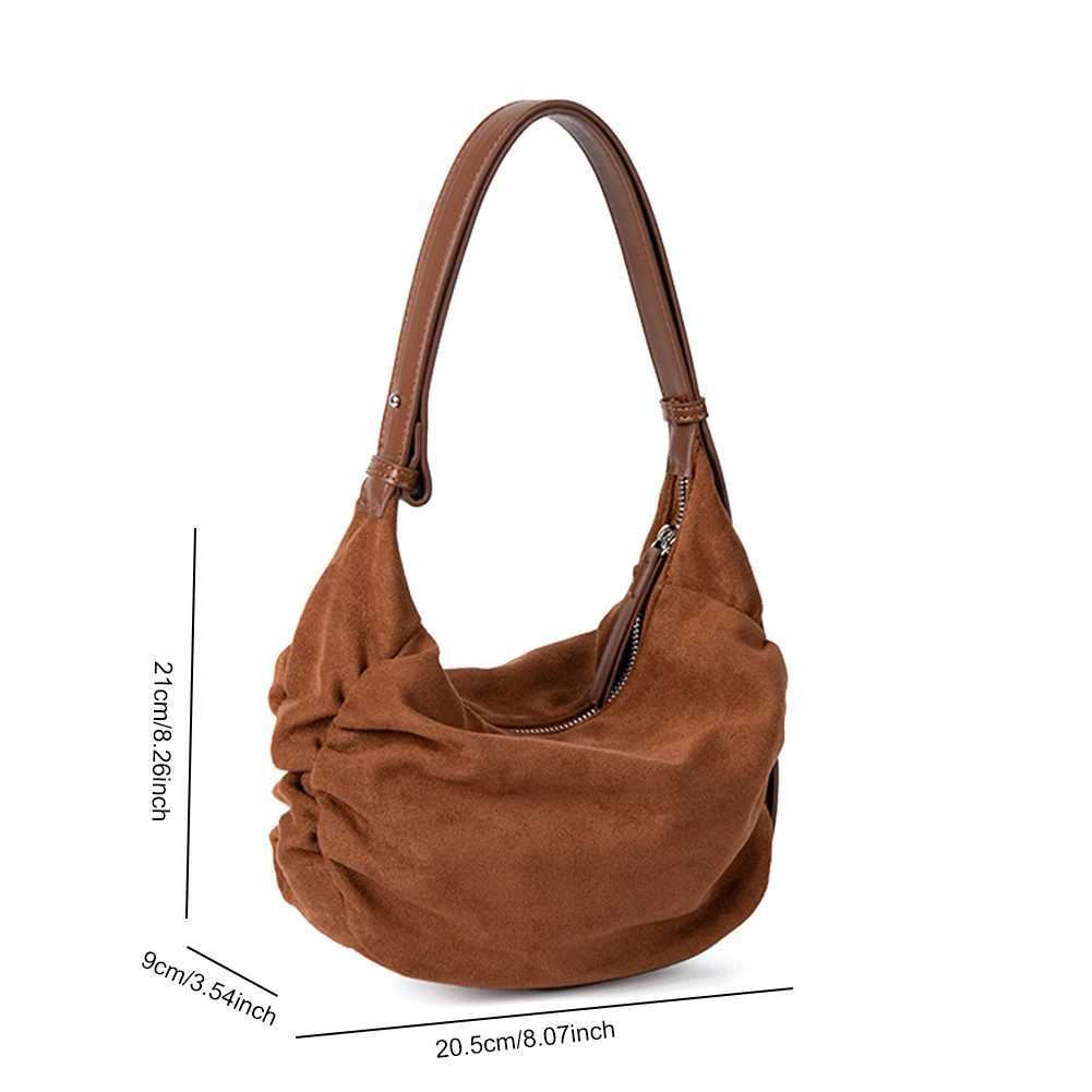 Shoulder Bag for Ladies Men with Multi Pockets Crossbody Suede Ruched Crescent Hobo Coummuting Travel 241015
