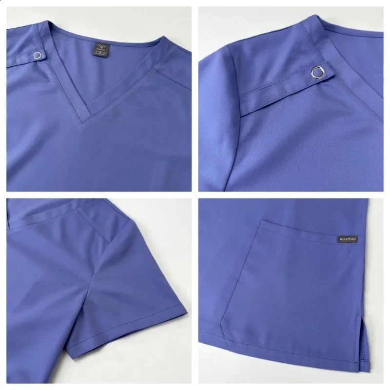 High-quality Nursing Scrubs Uniform Suit Short Sleeve V-neck TopsPants Sets Women Multicolor Pet Workwear Nurse 241014