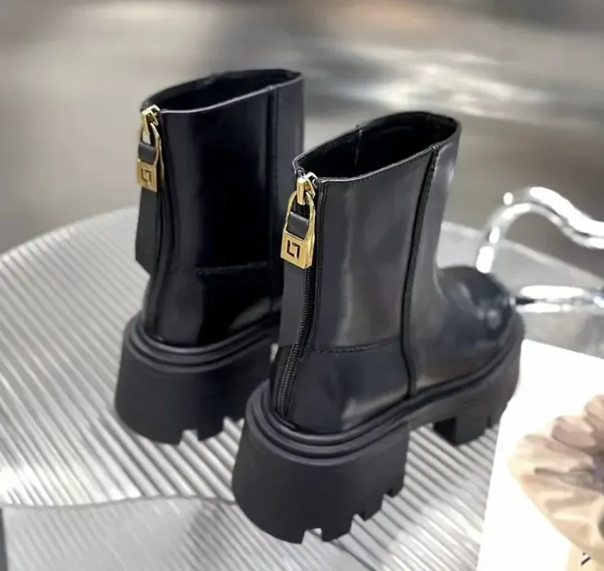 Women's Designer Ankle High Round Head Thick Heel Back Zipper Fashion Platform Shoes Boots Women 2024