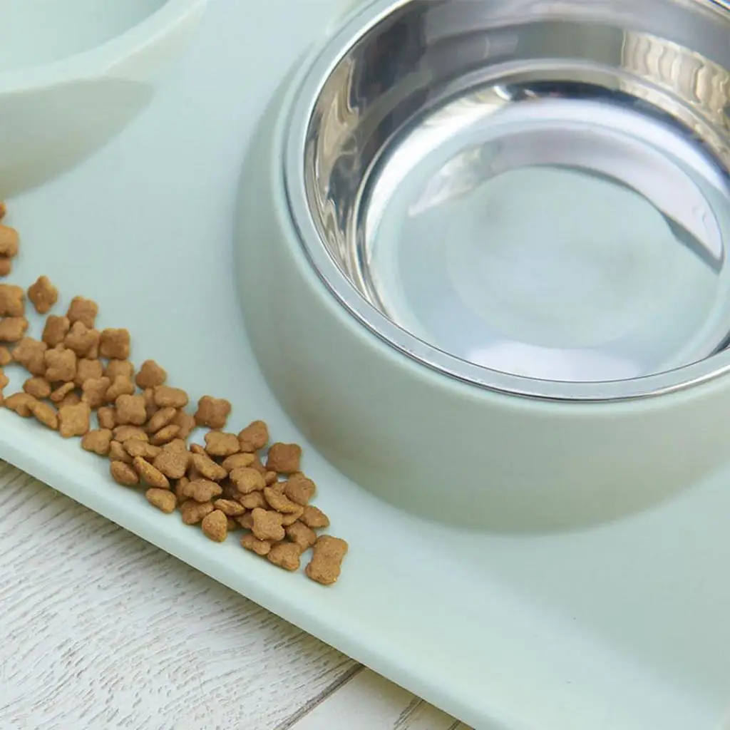 1 Set Pet Bowl Dual Bowl Design Stainless Steel Dog Cat Puppy Feed Food Water Dish Pet Supplies Dog Cat Accessories 고양이 밥그릇