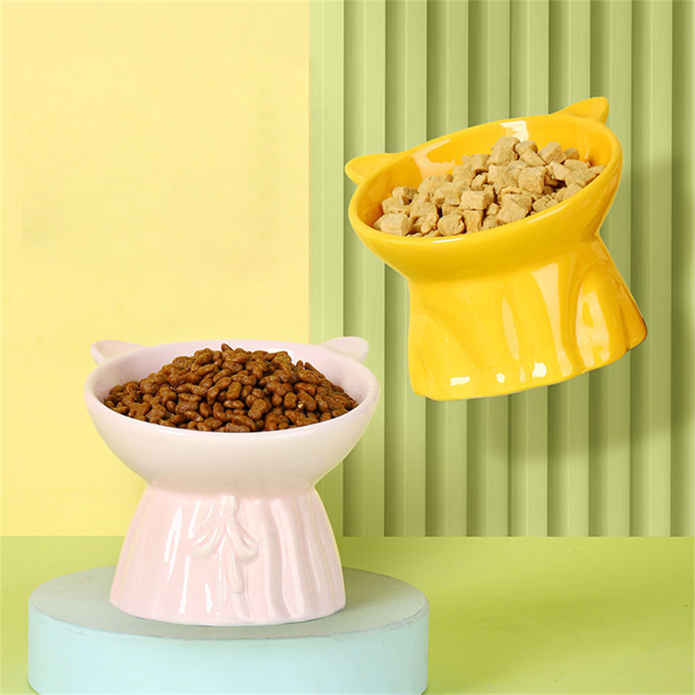 Cat Nordic Style Food Water Bowl Pet Animal Ceramic Eating Dishes High Foot Candy Color Puppy Kitten Matte Bowls Dog Accessories