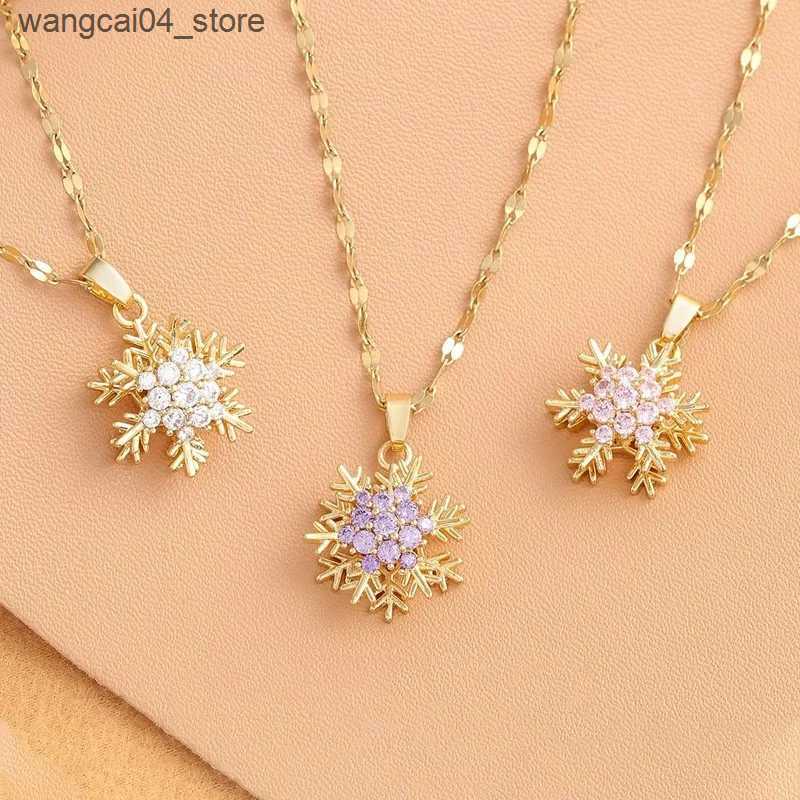 Chokers Unique Titanium Steel Necklace with Rotating Snowflake Pendant Collarbone Chain with Sparkling Zircon Stone for Women L240910