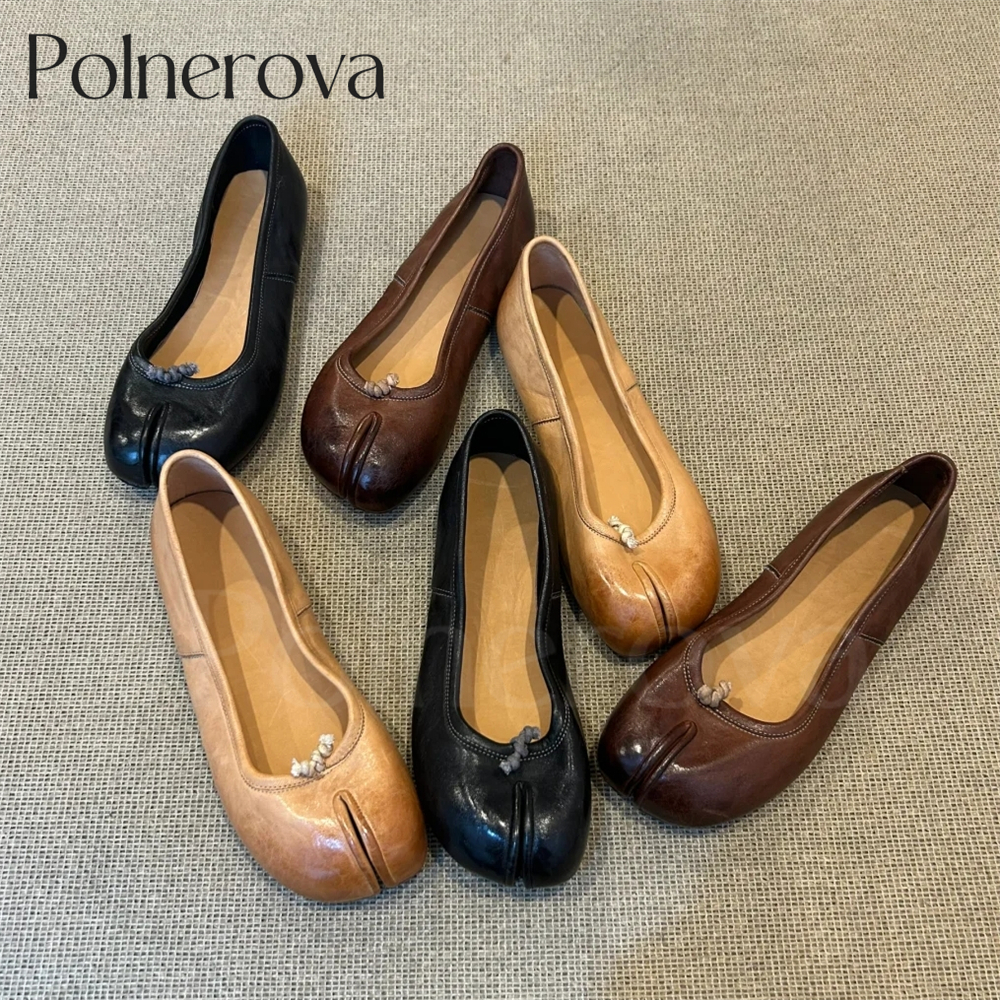 Tabi Ballet Shoes Hand-Painted Slip-On Flats Comfortable Leather Flats Latest Design Elegant Women's Shoes New Style Black Brown