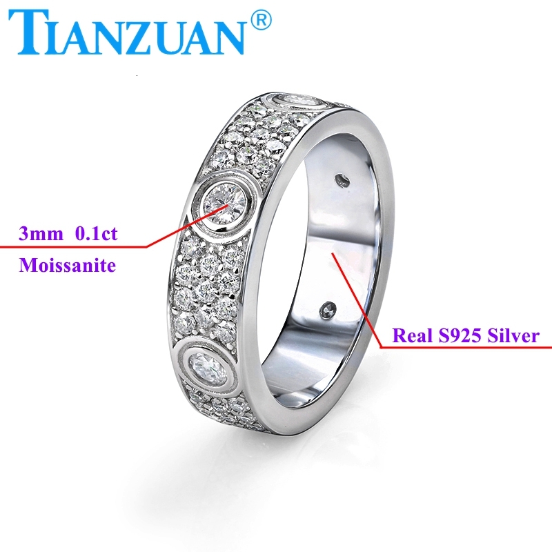 sier solid rings Classic Love Three Rows Of Eternity Moissanite dia Wedding Engagement Ring Ladies men