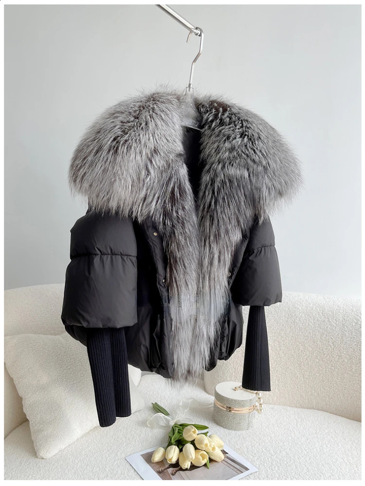 Womens Big Fox Fur Collar Coat Thick Warm Fur True Fur Coat Winter Jacket Womens White Duck Down Jacket Hoodie 241015