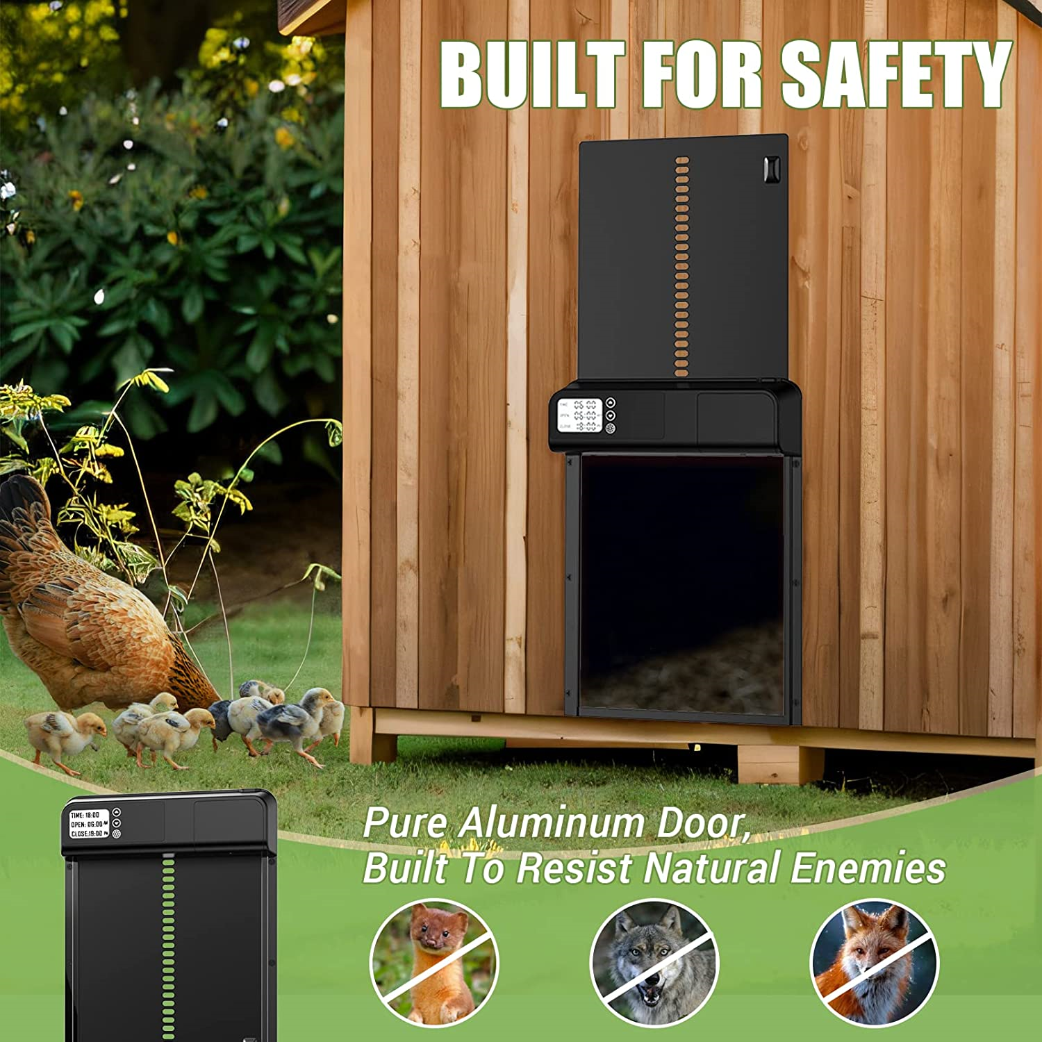 Timer Automatic Chicken Coop Door Waterproof Pets Cages Door Outdoor Farm Accessories Motor Intelligent Chicken House Door
