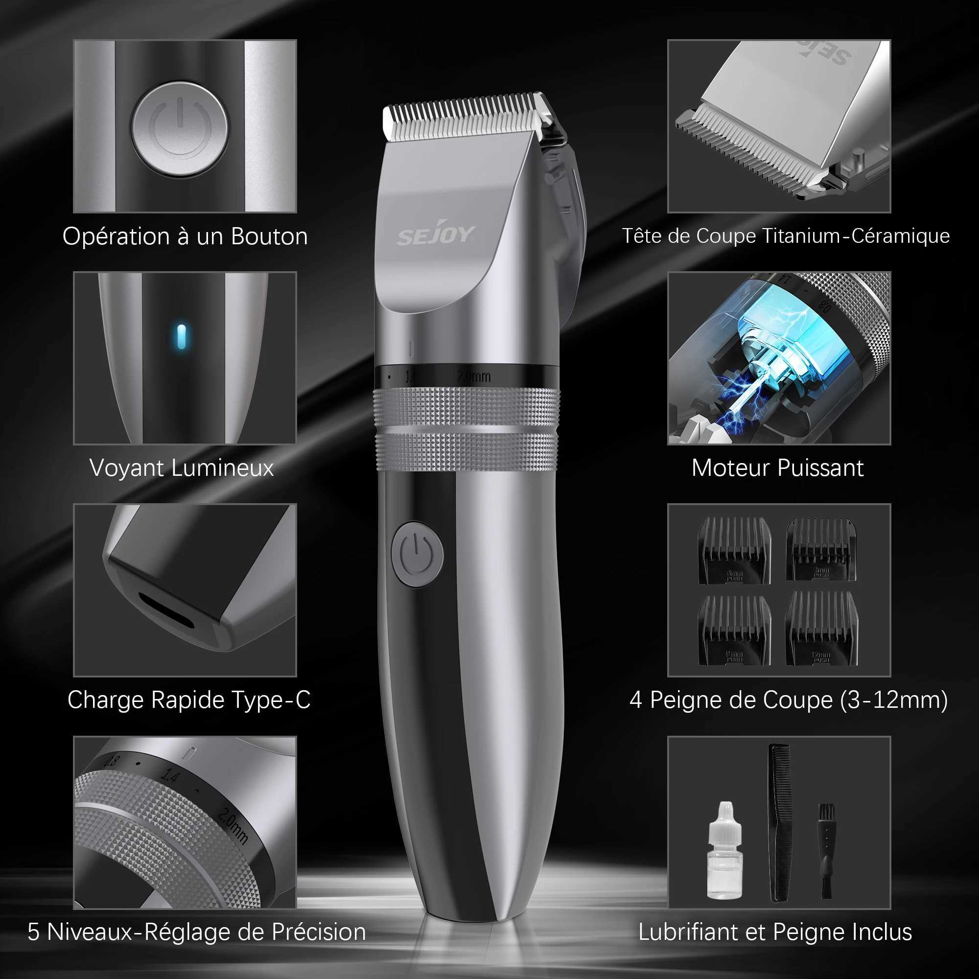 Sejoy Electric Hair Clippers for Men Professional Kit USB Rechargeable Mens Barber Hair Cutting Machine Beard Trimmer for Men Kids XJ250624