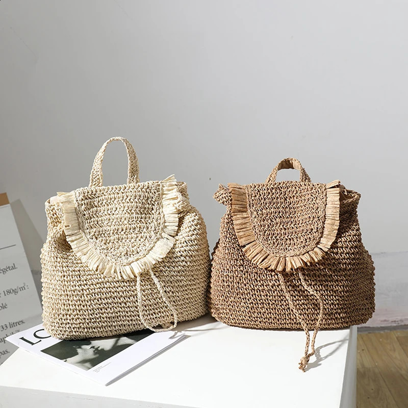 ly woven grass bag casual tassel womens seaside vacation beach 241014