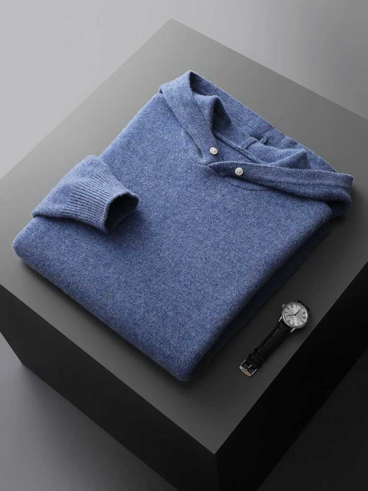 ADDONEE Men Hooded Pullover Cashmere Sweater Autumn Winter 100% Merino Wool Knitwear Smart Casual Sweater Korean Fashion Tops LX241015