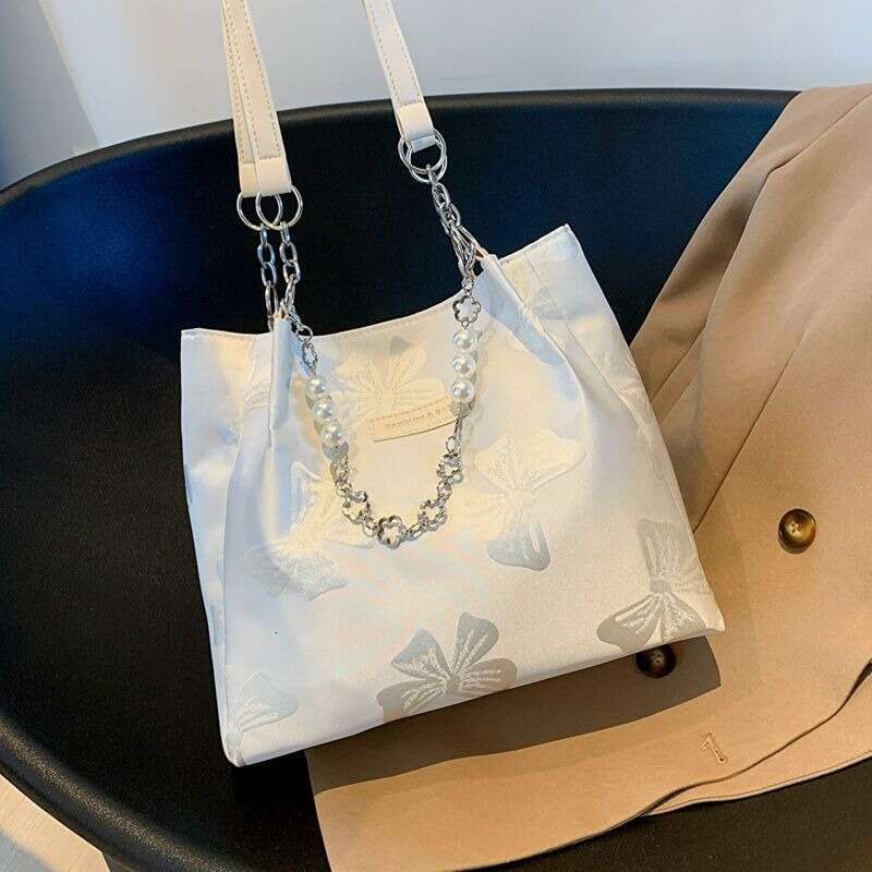 Shoulder Trend White for Women Bow Elegant Large Capacity Tote Bag Aesthetic Simple Casual Exquisite Fashion Ladies Handbag