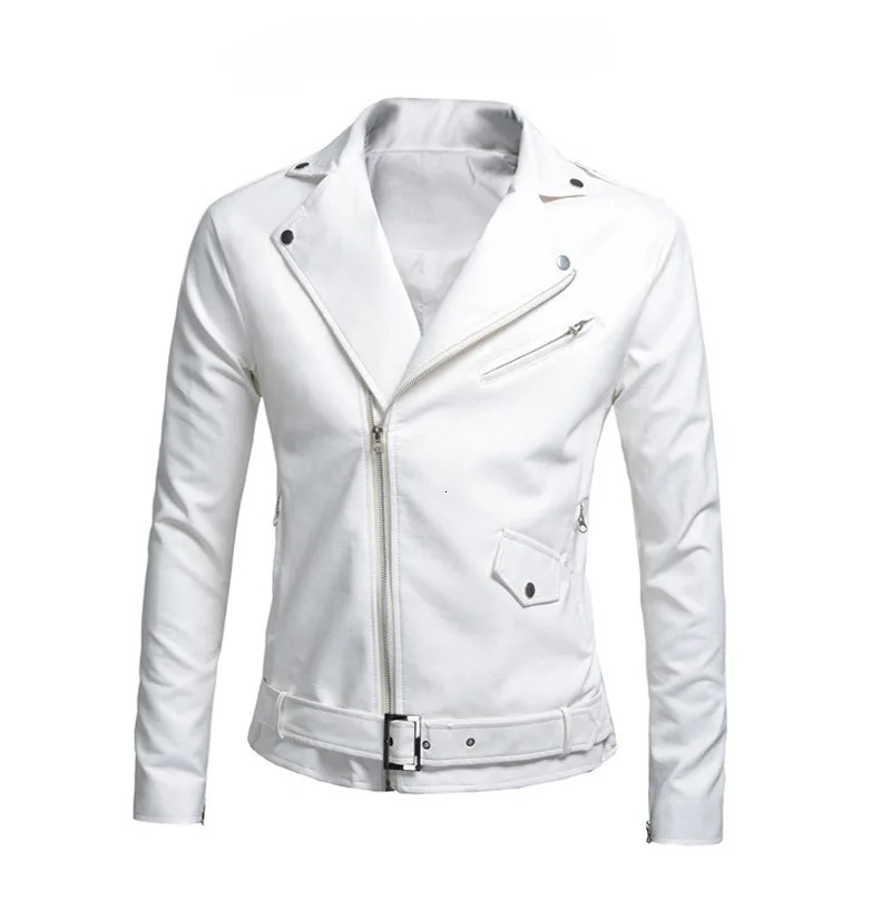 Black White Faux Leather Jacket Spring Autumn Slim Fit Mens Motorcycle With Zipper Casual Male Coat Outerwear Tops 240930