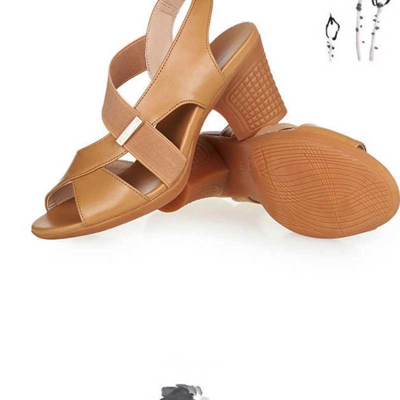2024 New Womens Sandals Summer Comfortable High Heels Thick High Heels Leather Toe Non slip Soft Bottom Mother Shoes Slide Up Y241014