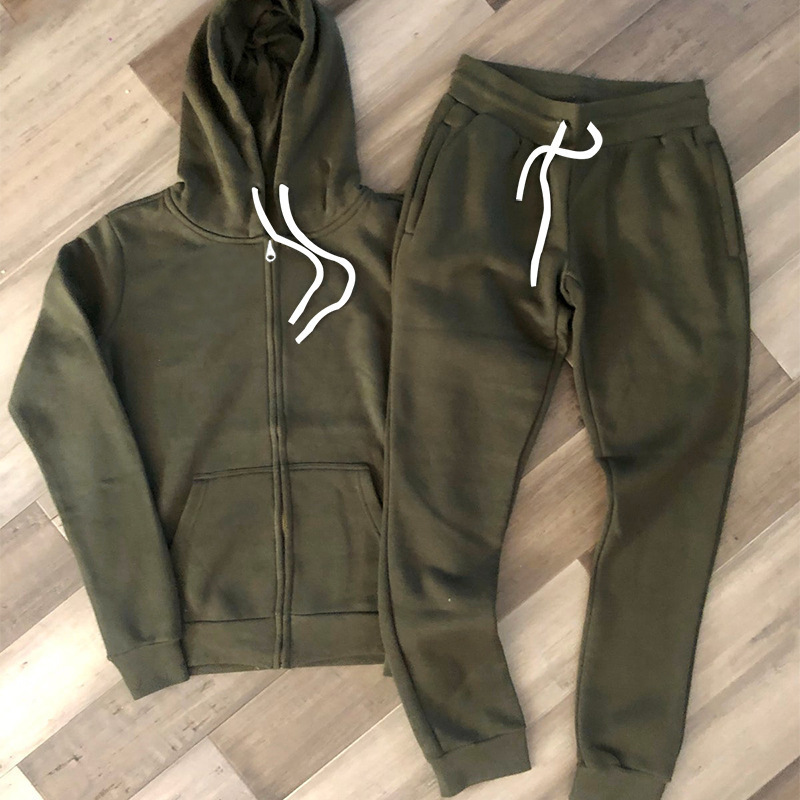 Men's Winter Tracksuits with Zip-Up Hood - Two Piece Set Including Warm Sweatshirt & Sporty Pants