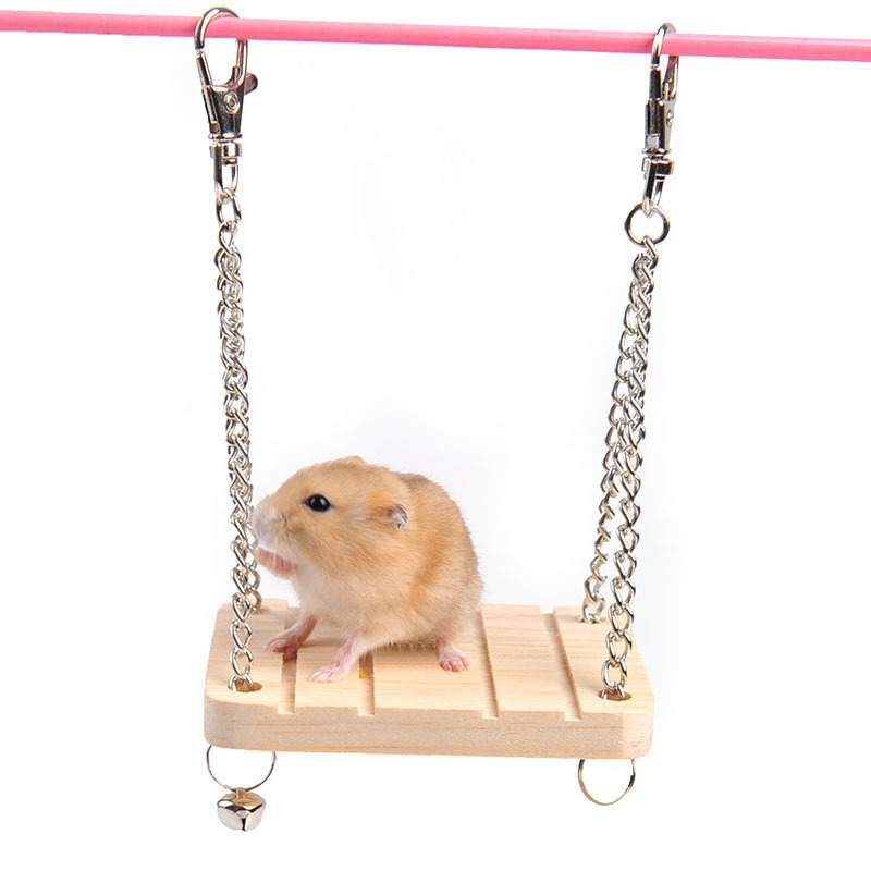 1Pcs Pet Toy Hamster Toy Bell Swing Hammock Wooden Small Pet Parrot Platform Suspended Wooden Suspension Bridge D9068
