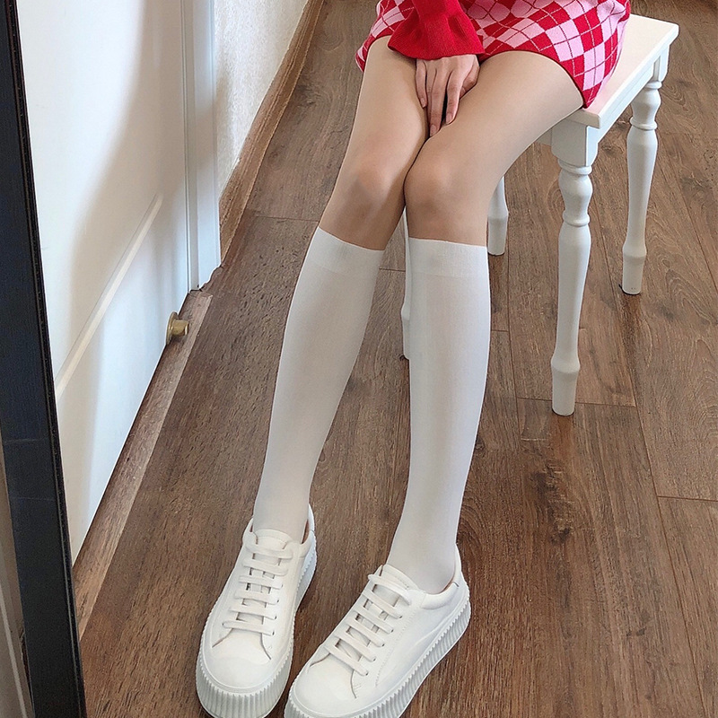 2025 new designer autumn and winter fine stockings white thigh women fashion s JK black high tube socks spliced fake calf socks