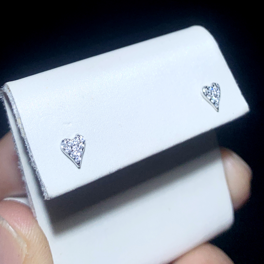 Sterg Sier Mini Love Heart Stud Earrings for Women with Cubic Zirconia