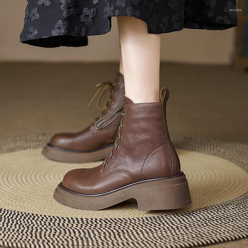 Boots 2024 Autumn Winter Women Ankle Natural Leather 22-25cm Cowhide Pigskin Full Modern Side Zip Short