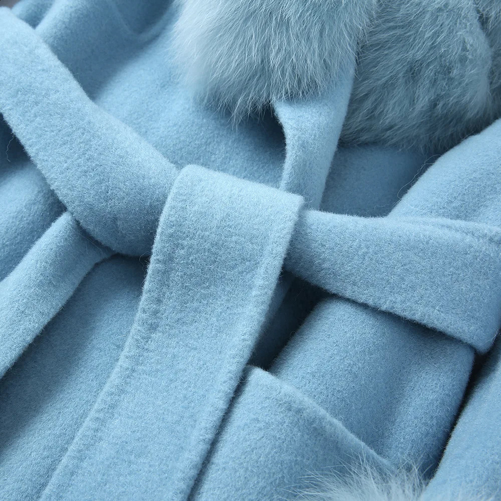 Womens Long Wool Coat Winter Long Hair Leather Jacket Detachable Fluffy Autumn Fox Fur Gough Womens Coat S3565 241015