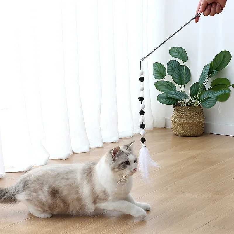 Feather Cat Toys Interactive for Cats Teasing Durable Kitten Playing Stick Cute Multicolour Plush Ball Supplies Pet ProductsC241014