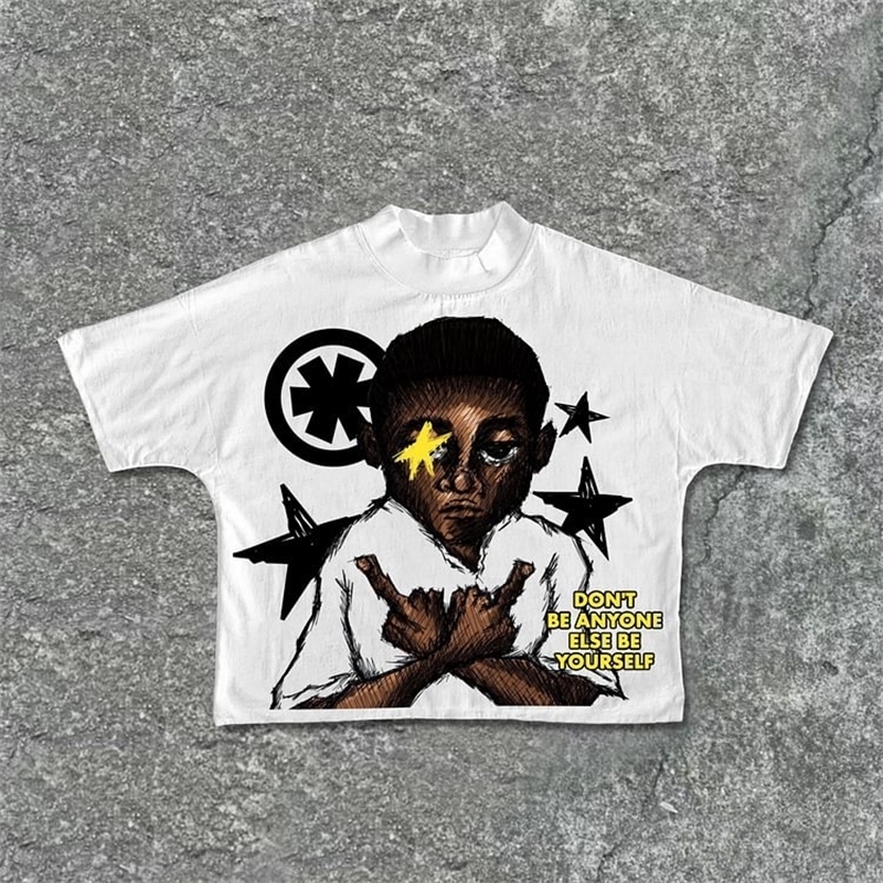 Street Be Yourself Draft Style Graphic Cropped T-Shirts Men Y2K Summer Short Sleeves Oversize Tshirt Streetwear Women Tops 241014