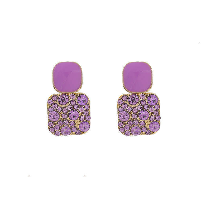 Retro purple square full diamond dripping oil earrings 2024 new trendy temperament internet famous earrings for women high-end designer gift party fre