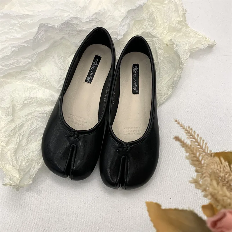 Women Black Tabi Ninja Shoes Woman Microfiber Leather Comfy Flats Split Toe Slippers Soft Bottom Loafers Ladies Moccasins 35-40 241121