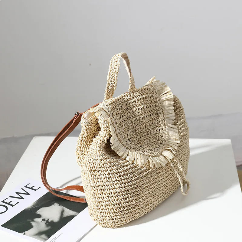 ly woven grass bag casual tassel womens seaside vacation beach 241014