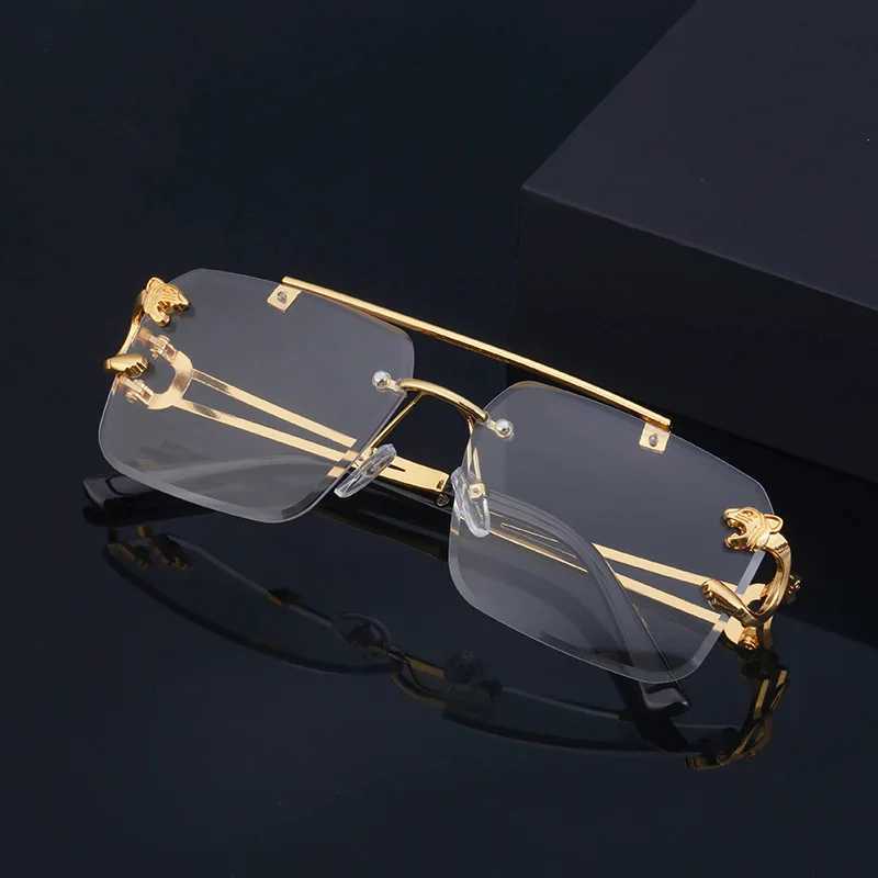 Retro frameless sunglasses for men fashionable oversized square sunshade glasses new dual bridge gradient UV400 sunglasses W241015