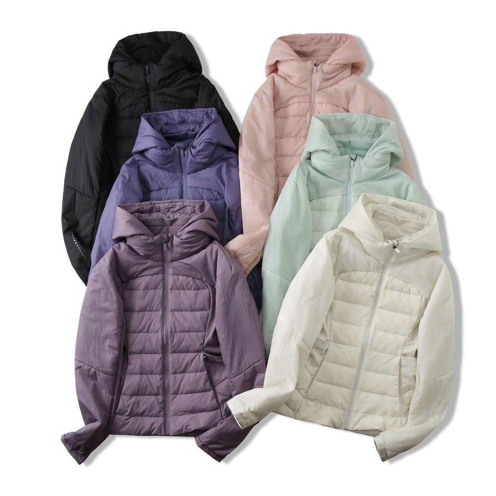 Women's Yoga Thin Down Jacket Outfit Solid Color Puffer Coat Sports Winter Warm Outwear Sports Slim Fit Down Jacket Size 4-12