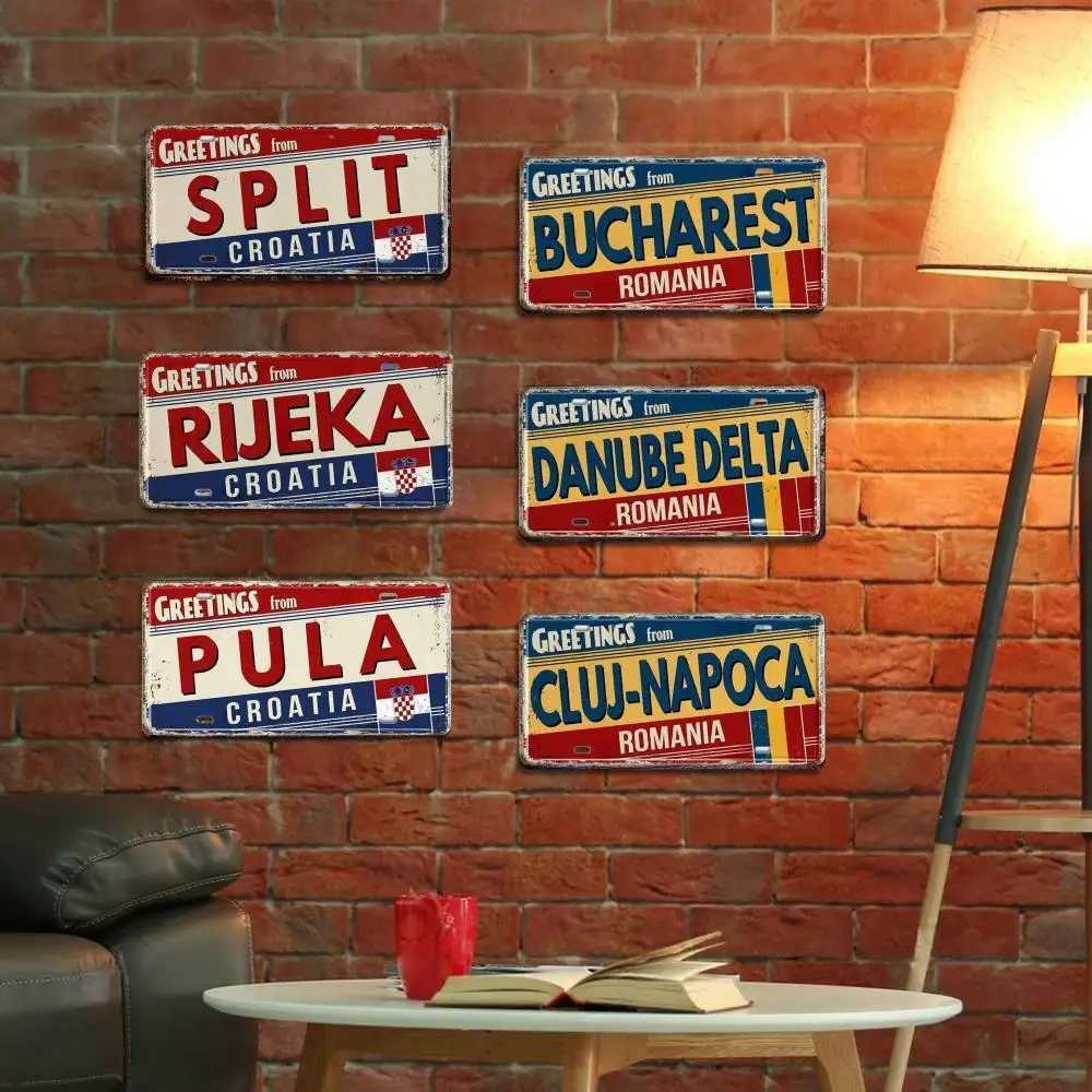 Romania Hungary Slavic Croatia Estonia Latvia Ukraine Russia Lithuania License Plate Landmark Metal Sign City Plaque Wall DecorXJ241010