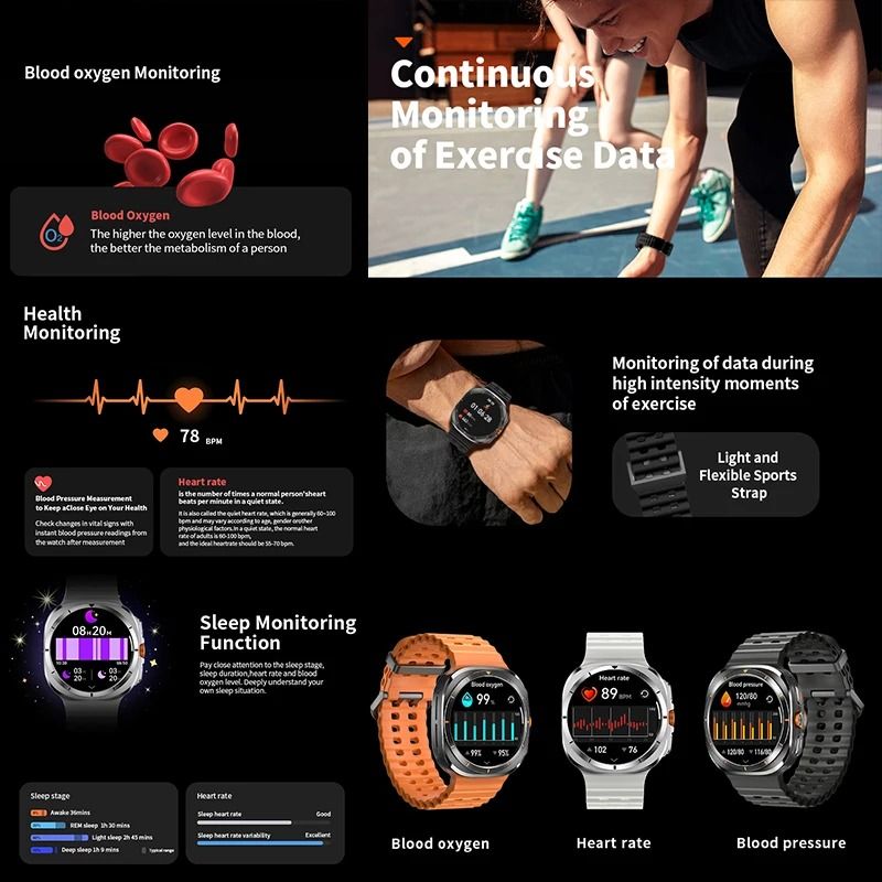 Outdoor Multifunctional Smart Watch Bluetooth Call Fitness Detection Watch 3D Dial Map Navigation Compass Sports Wristband