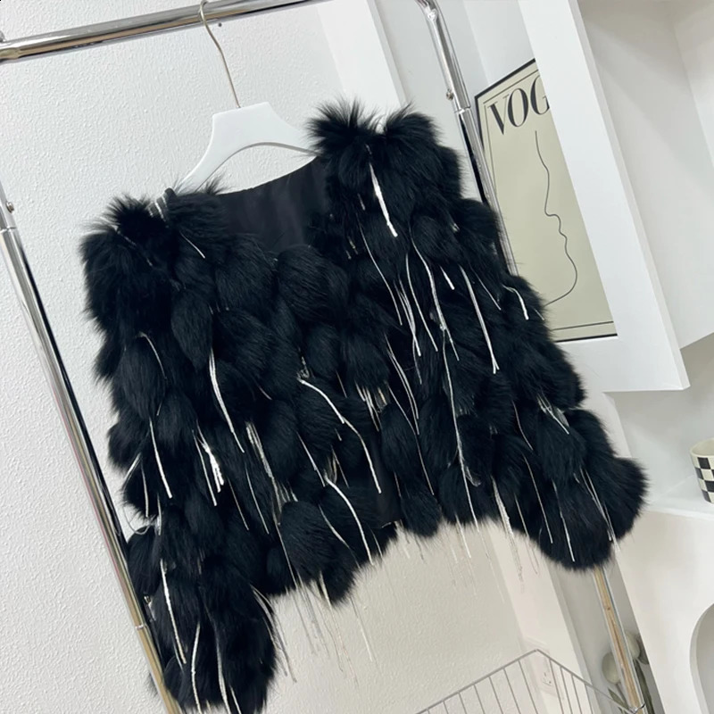 Natural fox fur coat with tassels winter fashion warm fur coat womens coat real fox fur leather jacket thick coat abrigos jacket 241015