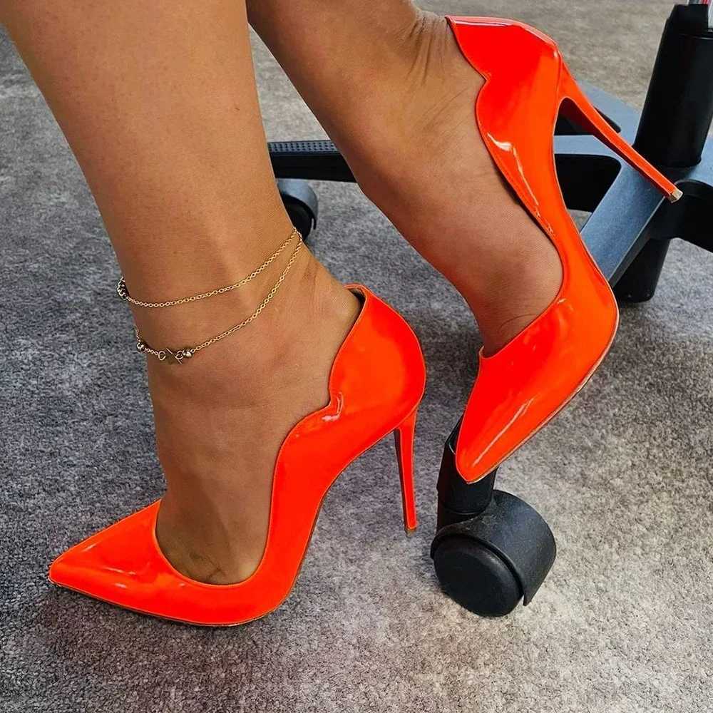 Pink Curl Upper Women Patent Pointed Toe Stiletto High Heels Sexy Ladies Party Dress Shoes Club Dance Pumps Plus SizeXJ250221