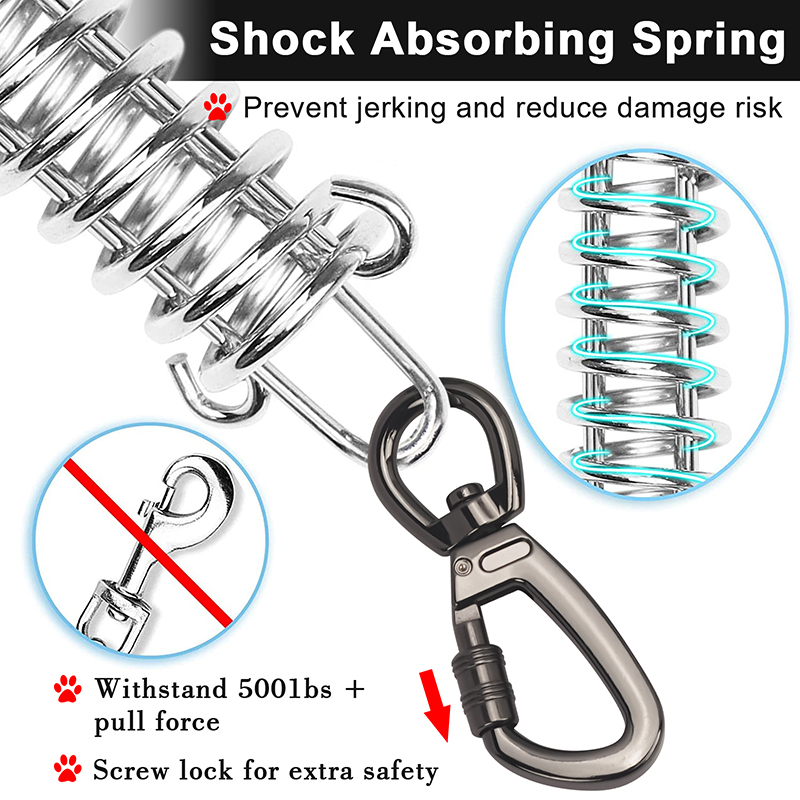 Heavy Duty Metal Dog Chain Alloy Large Dog Tie Out Cable with Shock Absorbing Spring Steel Wire six color Rope for Camping