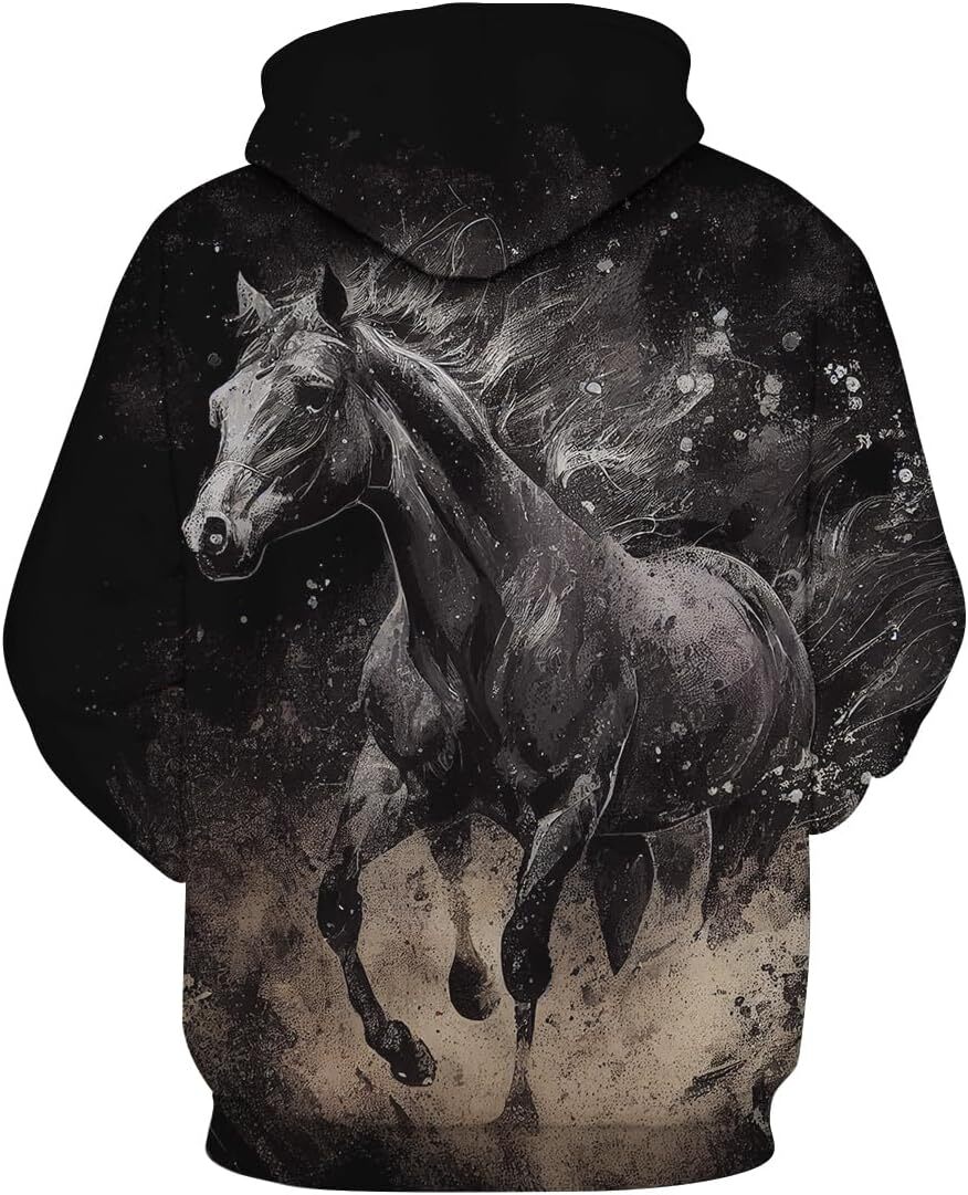 Hoodie for Mens Womens Cute Colorful Horse Hoodie Funny Horse Racing Animal Lover Pattern Sweatshirt Hoodie Graphic Fashionable and Warm