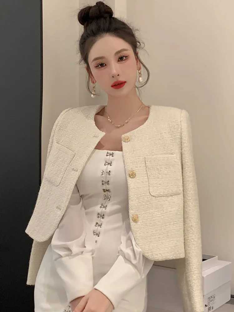 French Fashion Small perfume Coat Womens Autumn Winter Korean Fashion Casual Slim Tweed Jacket Womens Wool Short Coat W241015