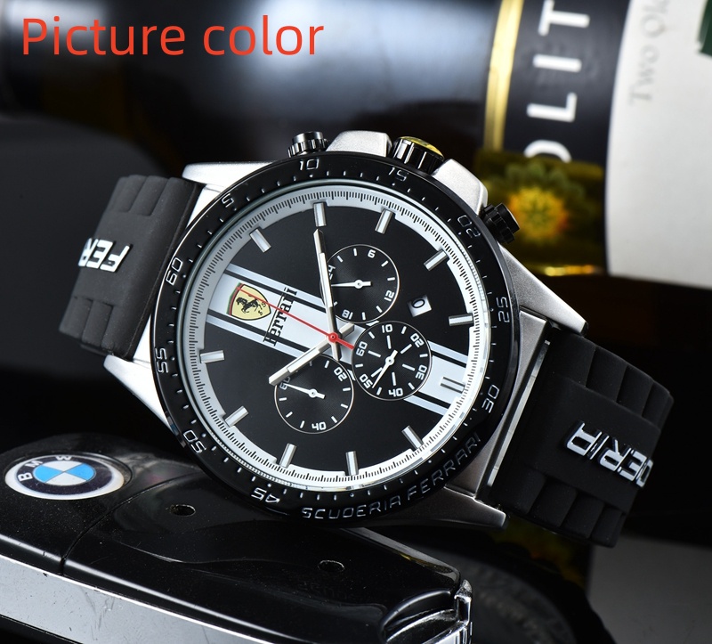 Ferraris Wrist Watches for Men 2025 Mens Watches Six needles All dials work Quartz Watch High Quality Top Luxury Brand Chronograph Clock Rubber Strap Fashion Gift one