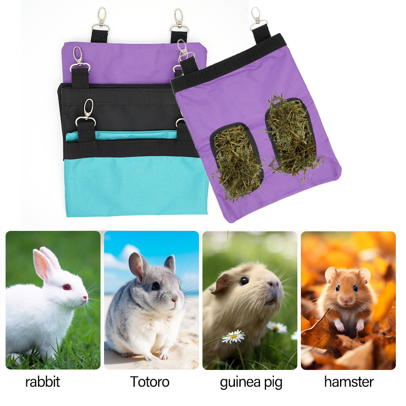 2Holes Hanging Hay Bag for Bunny Guinea Pigs Small Animal Feeder Rabbit Food Dispensers Bag Cage Accessories Pet Feeding Bag