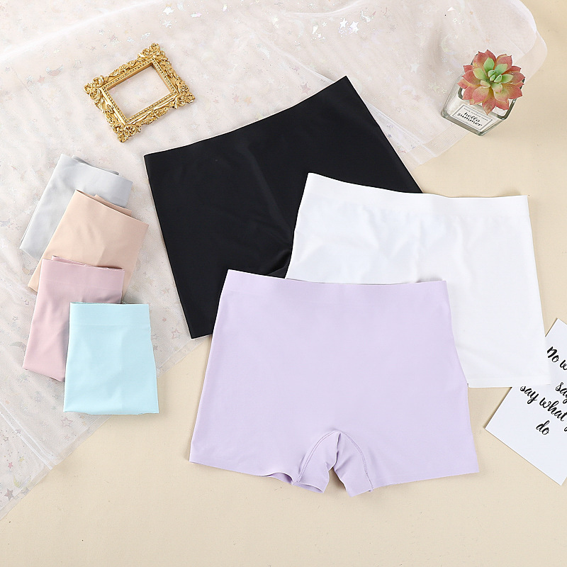 2025 new designer integrated ice silk seamless mid waist solid color cotton crotch breathable large trend size flat angle underwear women s anti glare