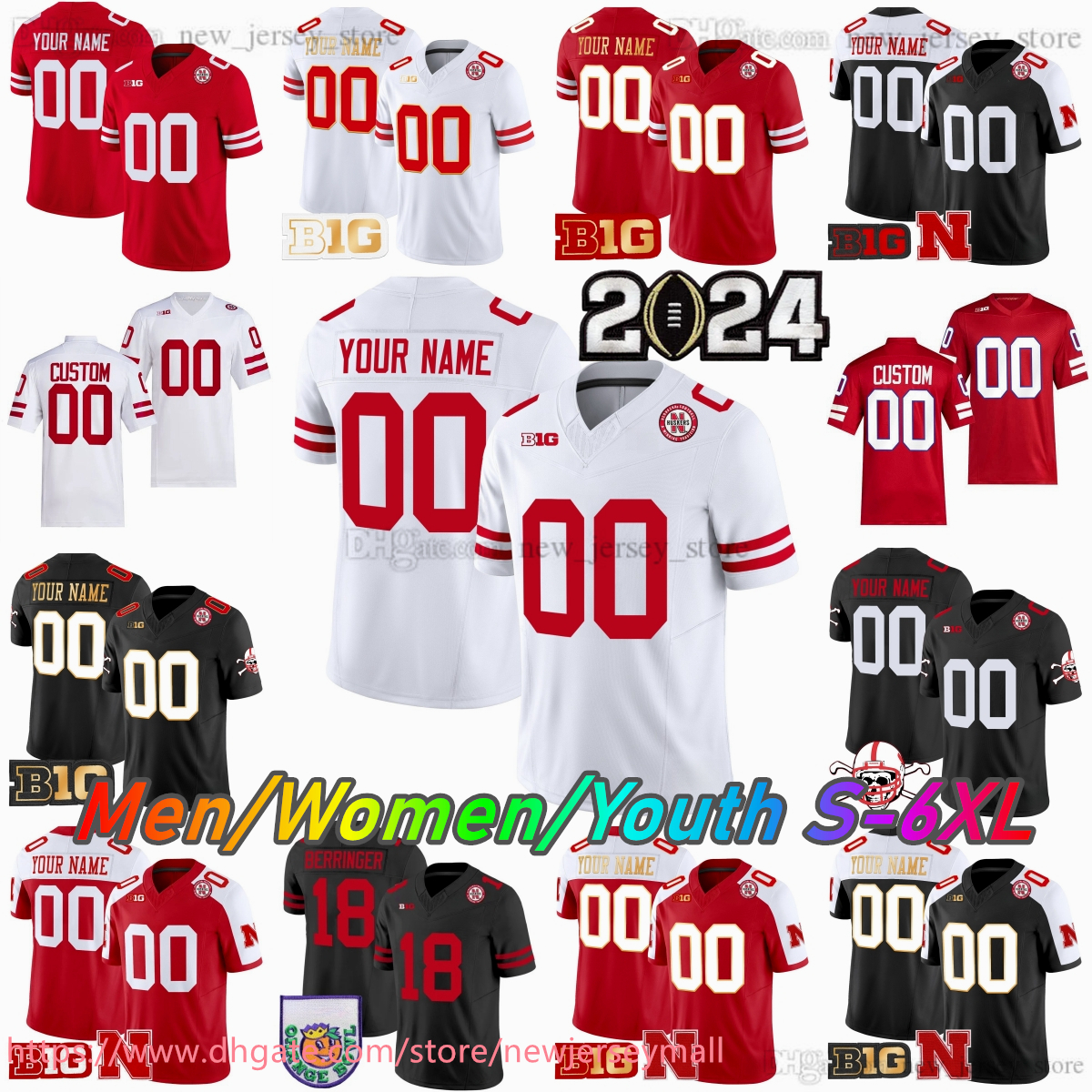 2024 Custom XS-6XL Nebraska Huskers College Football Jersey 15 Dylan Raiola Dowdell Neyor Bullock Haarberg Buschini Gramstad Johnson Barney Jr. Ervin Jr. Bonner