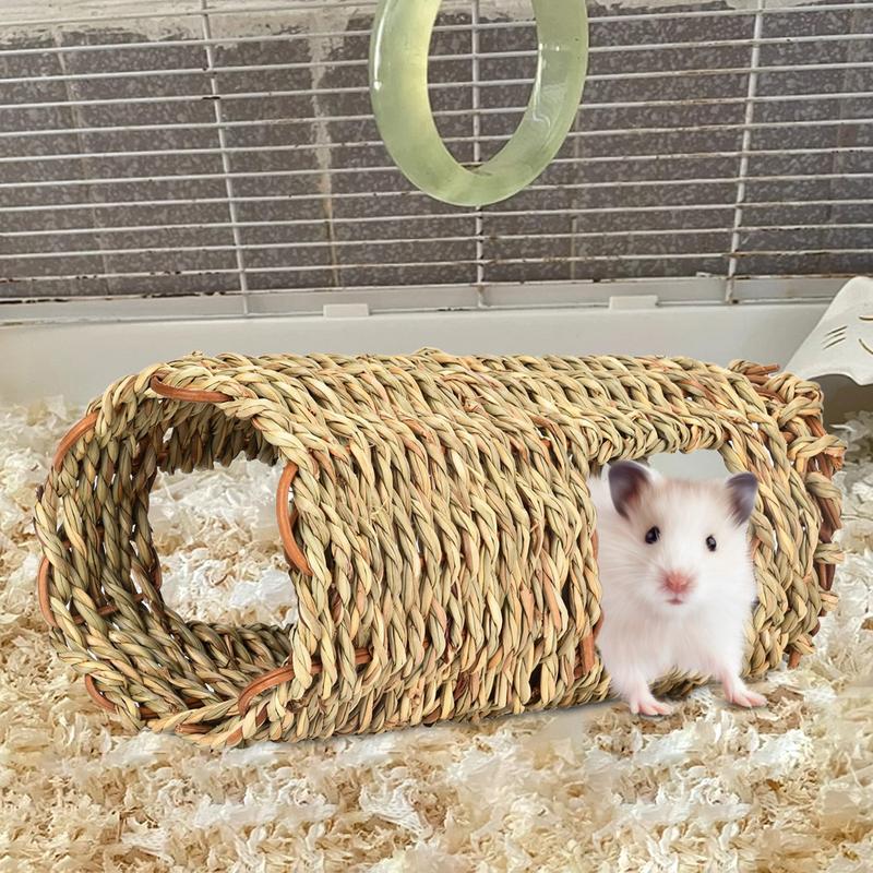 Hamster Grass Tunnel Hamster Tunnel Nest Natural Grass Woven Indoor Pet Hideaway Hut Small Animals Activity Center For Dutch Pig
