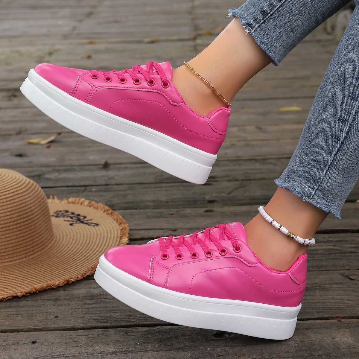 Women Leather Platform Shoes Fashion Solid Color Chunky Heel Sneakers Casual Flat Sports Shoes Designer Shoes Zapatillas MujerLX241015