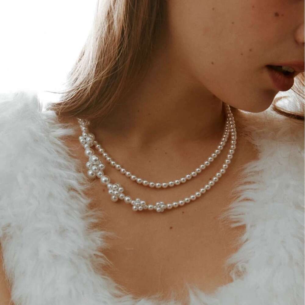 Niche Design 2ways Berry Necklace Extra Long and Elegant Glass Pearl Handmade OT Buckle Sweater Chain