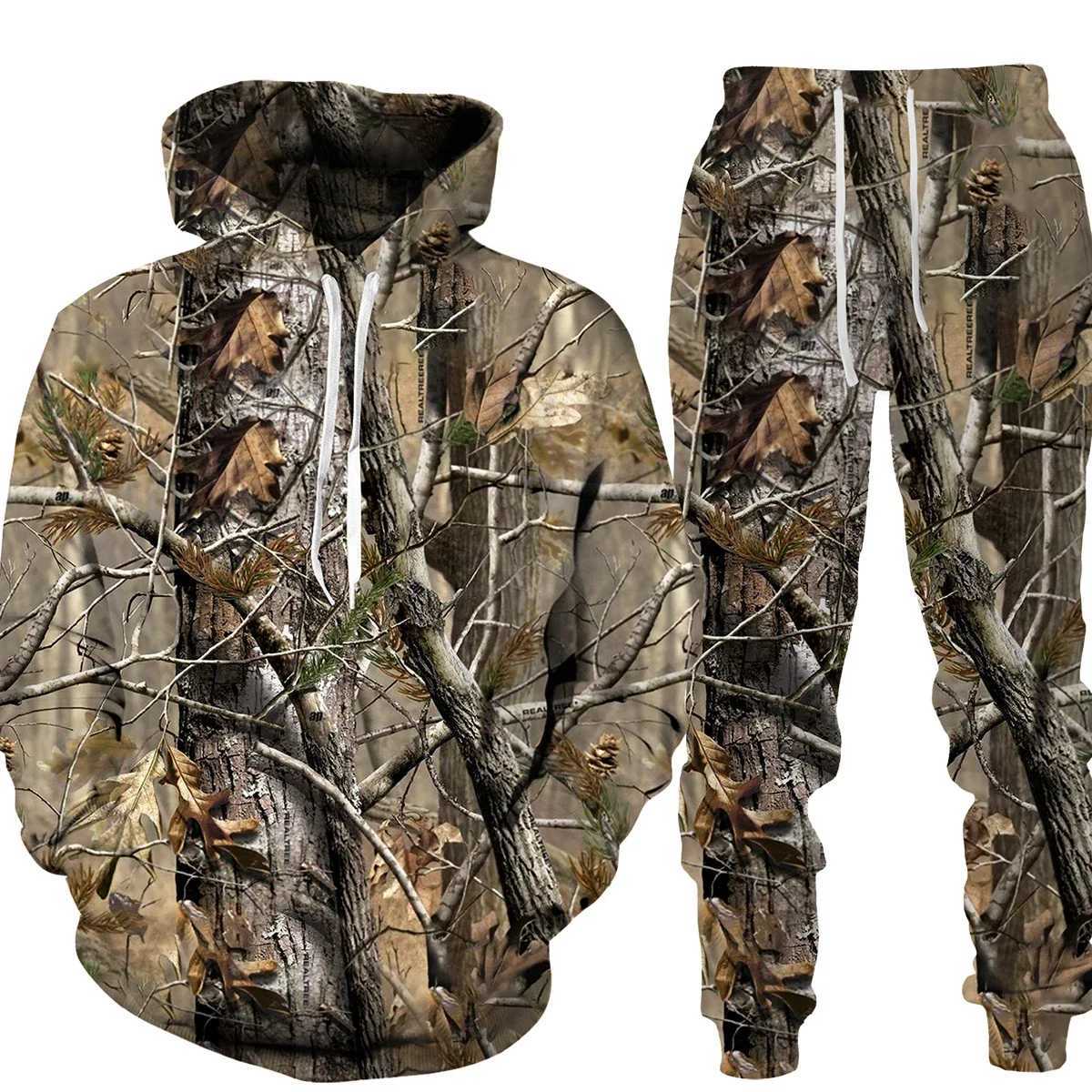 Spring Autumn Leaves Camouflage 3D Hoodies Women Man Tracksuit Outdoor Sportwear Men Clothing Suits Oversized Hoodie Pants SetXJ241015