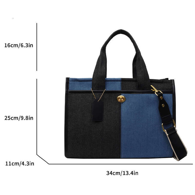 capacity handbag Large for women in 2025, new fashionable patchwork denim work and commuting bag, broadband crossbody tote bag commutg broadb f612