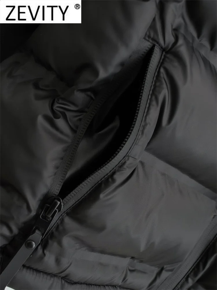 ZEVITY 2023 Women Vintage Long Sleeve Patchwork Cotton Padded Jacket Coat Female Pockets Outerwear Chic Zipper Short Tops CT5817 250113Z