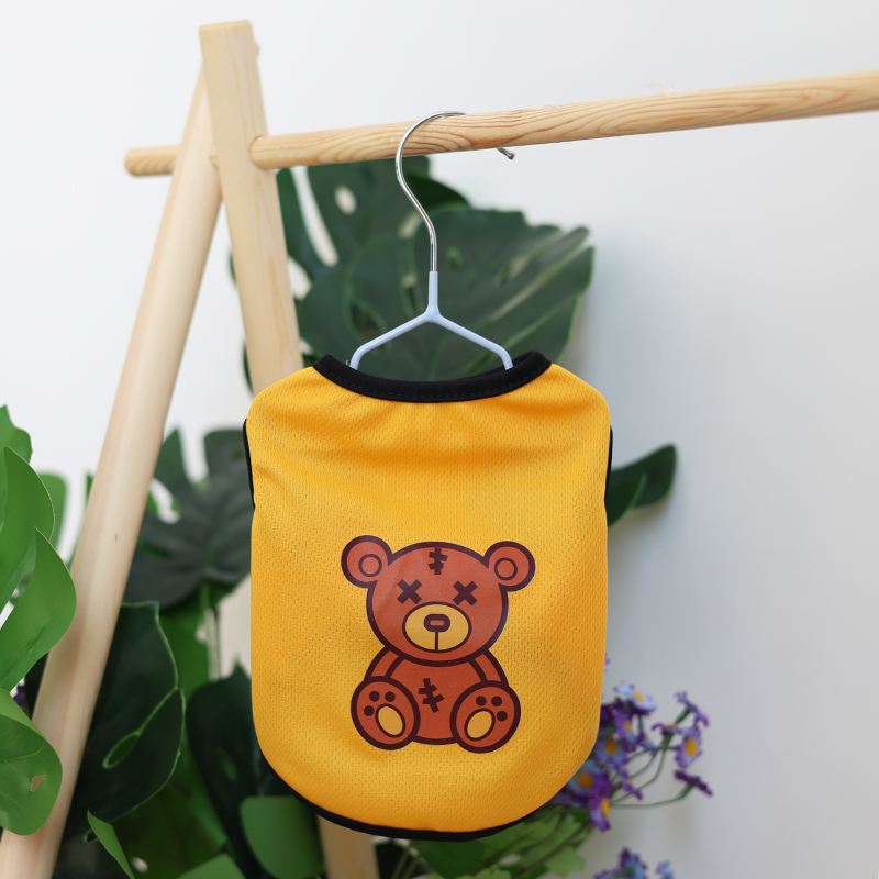 Pet Spring/Summer Breathable Thin Anti Stripping Handsome Tank Top for Dogs, Cats, Cats, Universal Cartoon Bears, Fashionable Cu