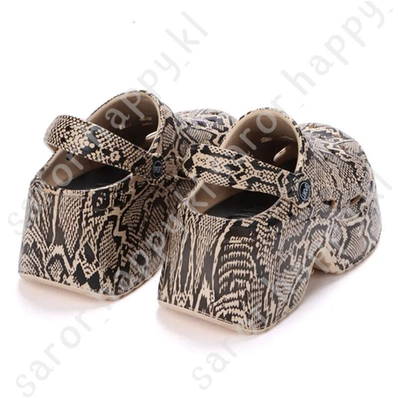 Leopard Thick Bottom Clogs For Women Closed Toe Chunky Platform Sandals Woman Summer 2023 Super High Wedge Heel Slippers Female 919
